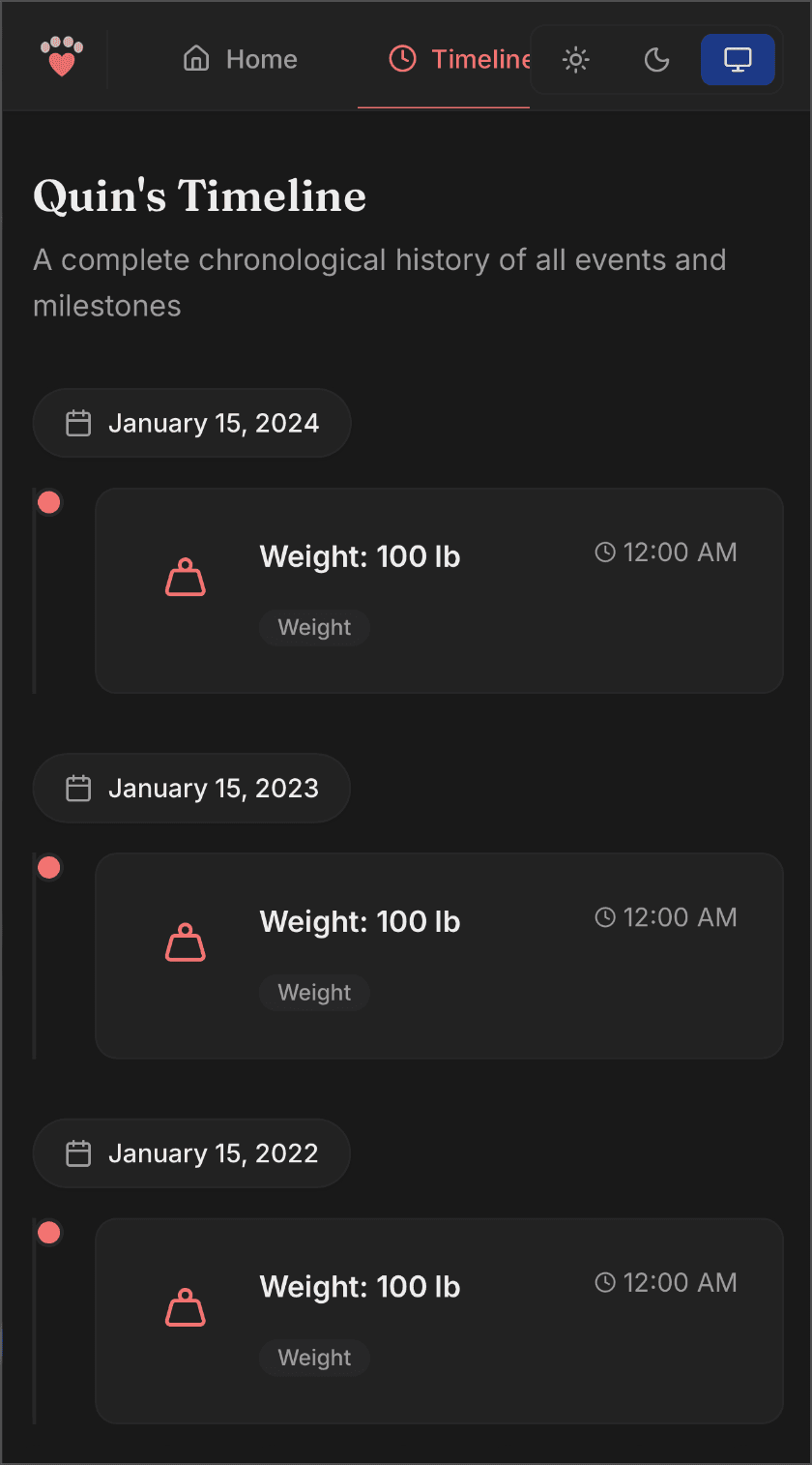 Life story timeline screenshot